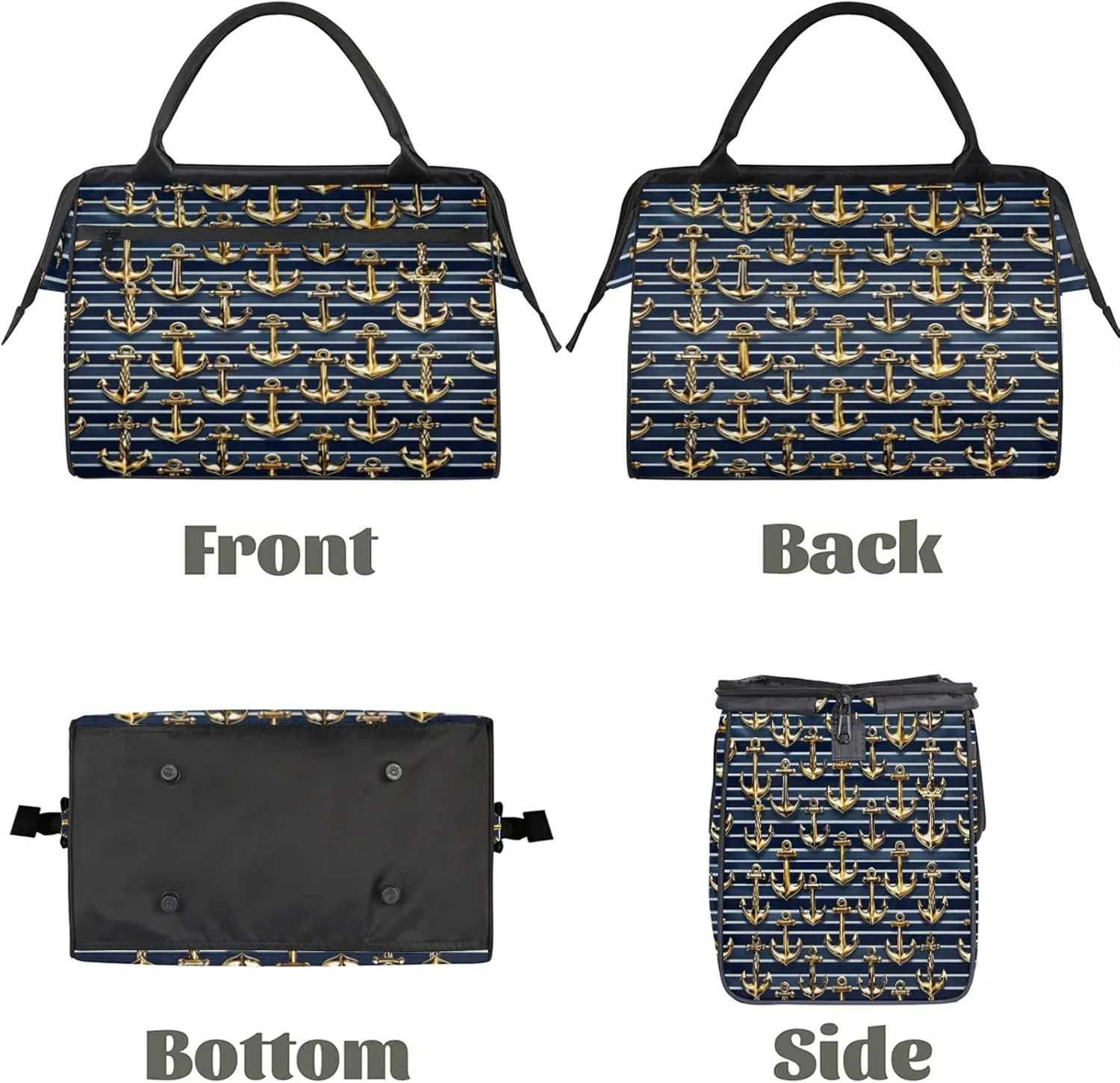Gold Anchor Ocean Large Travel Duffel Bag Gym Tote Bag for Women Men Waterproof Weekend Overnight Bag Carry On Tote Luggage with Pocket Personal Item Bags Sports Bag fit Travel Sports Gym Yoga