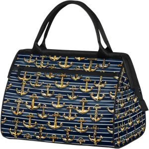 Gold Anchor Ocean Large Travel Duffel Bag Gym Tote Bag for Women Men Waterproof Weekend Overnight Bag Carry On Tote Luggage with Pocket Personal Item Bags Sports Bag fit Travel Sports Gym Yoga