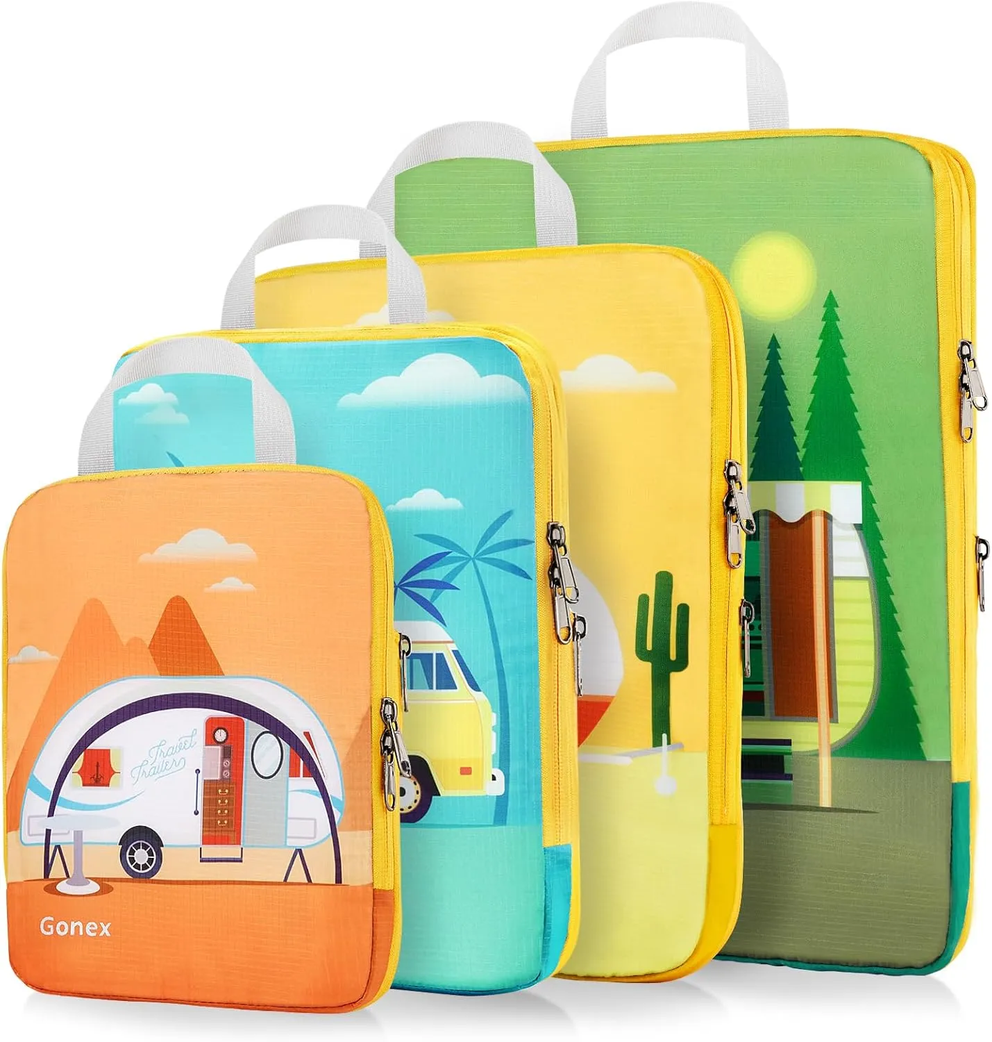 Gonex Compression Packing Cubes, 4pcs Expandable Storage Travel Luggage Bags Organizers, Travel Cubes for Suitcase Carry On (RV)
