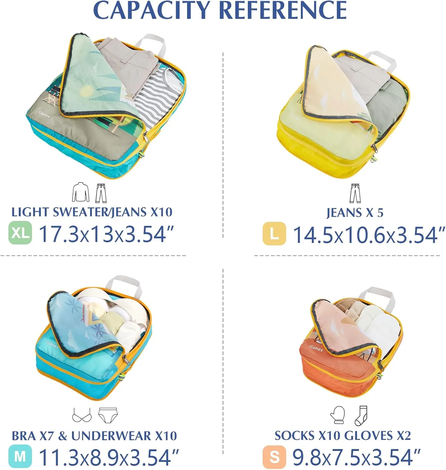 Gonex Compression Packing Cubes, 4pcs Expandable Storage Travel Luggage Bags Organizers, Travel Cubes for Suitcase Carry On (RV)