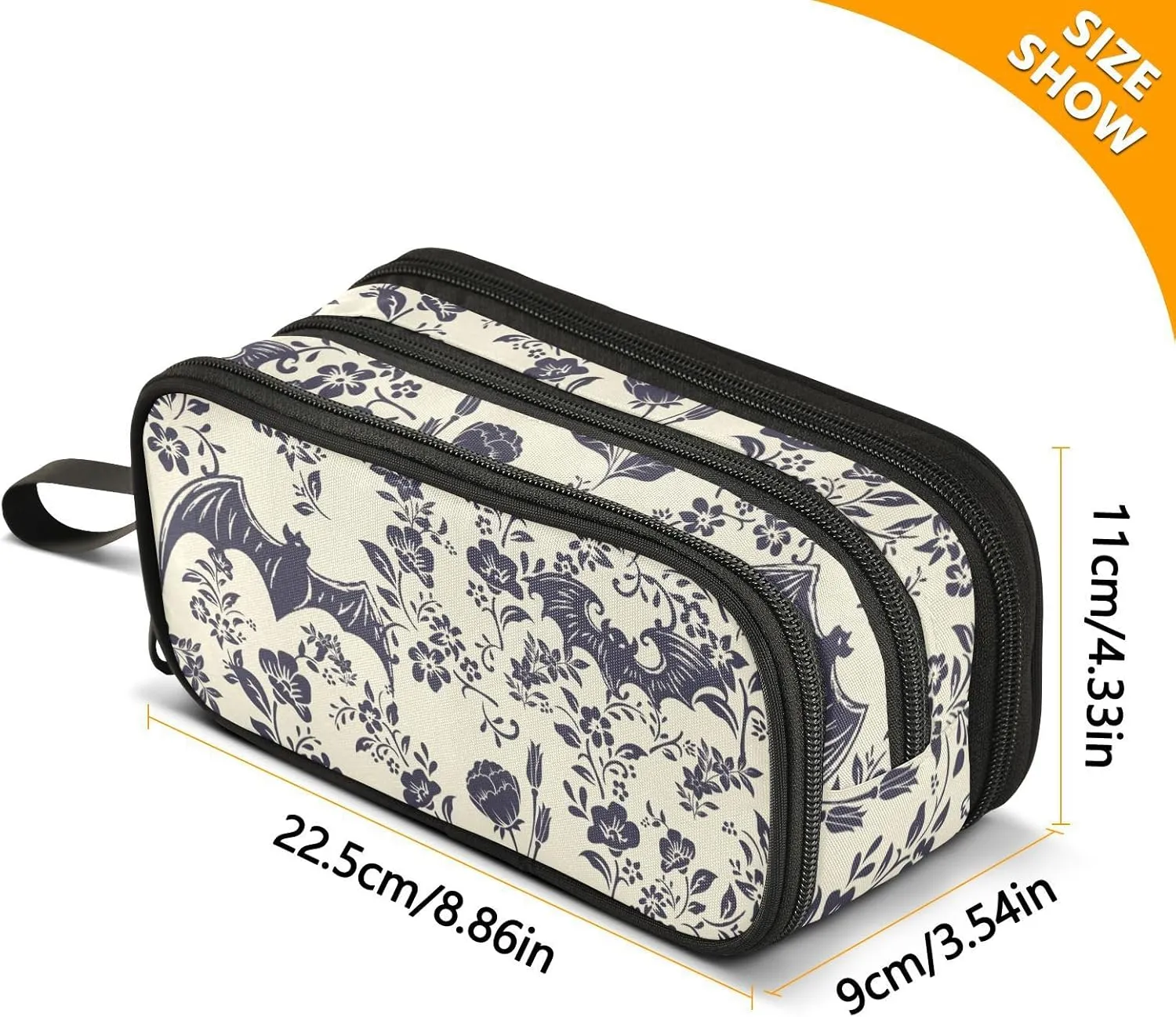 Goth Bat Flowers Large Capacity Pencil Case Pencil Pouch Office School Large Storage Pen Bag 3 Compartment pencil box for Adults School Teen Girl Boy Men Women