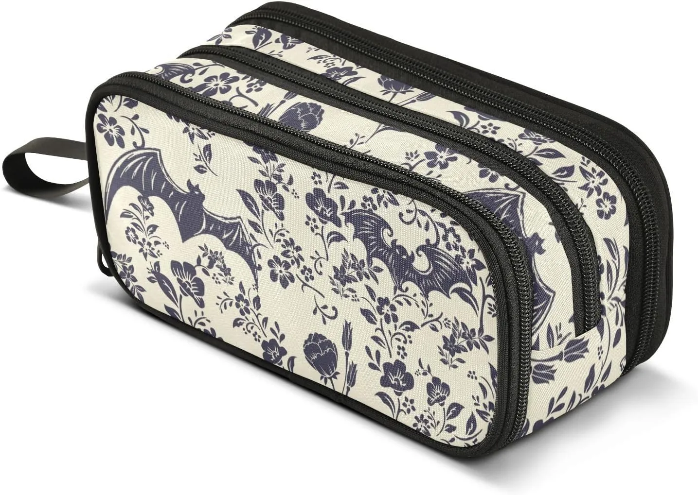 Goth Bat Flowers Large Capacity Pencil Case Pencil Pouch Office School Large Storage Pen Bag 3 Compartment pencil box for Adults School Teen Girl Boy Men Women