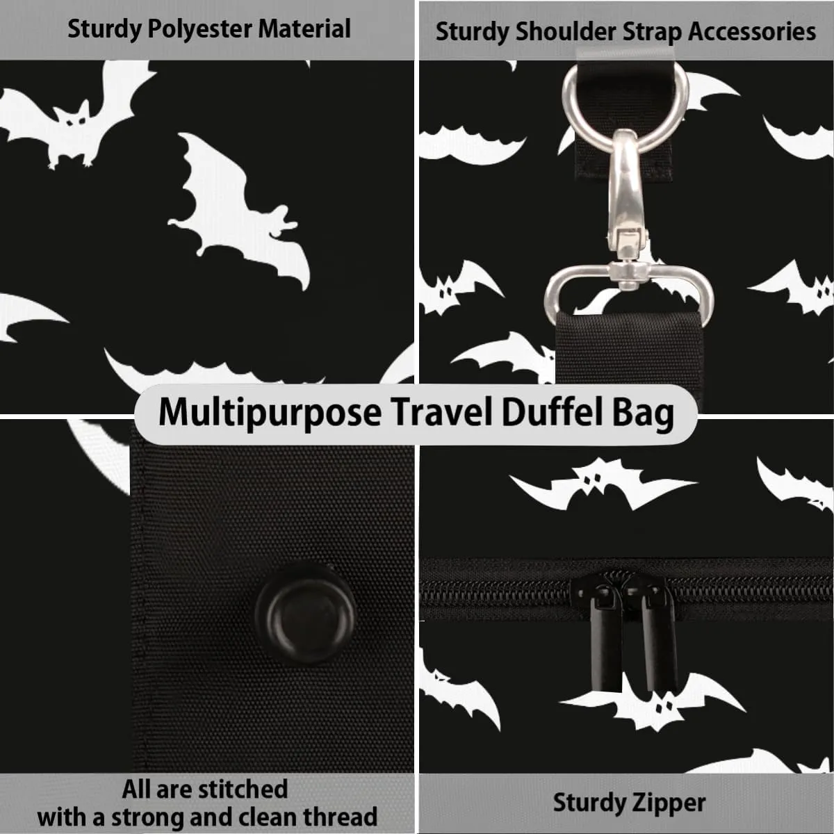 Goth Bat Travel Duffel Bag for Women Men Small Sport Gym Bag Waterproof Weekender Overnight Bag Lightweight Carry on bag Foldable Gym Bag for Training Swim Yoga Traveling Handbag