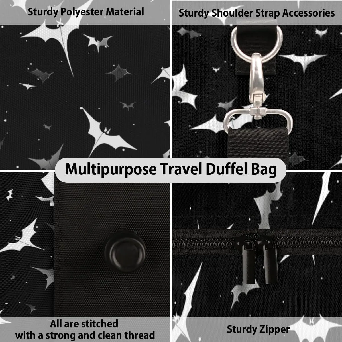 Gothic Bat Travel Sport Gym Bag,Halloween Weekender Overnight Bag,Foldable Duffel Bag,Waterproof Carry on Tote Bag Sleepover Work Out Bag Climbing Bag Gymnastics Camping Halloween Bag Gifts