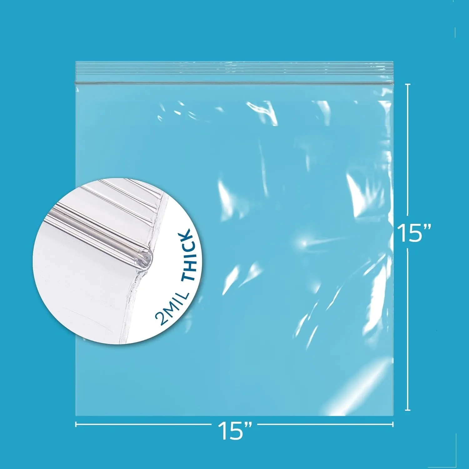 GPI - 15" X 15", 200 Count, Clear Plastic Reclosable Zip bags, Large, Bulk 2 Mil Thick Strong & Durable Poly Baggies with Resealable Zip Top Lock for Travel, Storage, Packaging & Shipping.