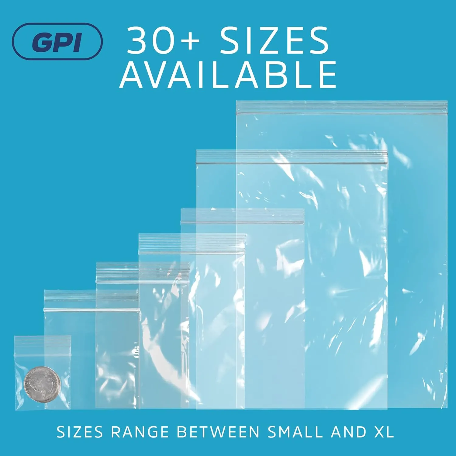 GPI - 15" X 15", 200 Count, Clear Plastic Reclosable Zip bags, Large, Bulk 2 Mil Thick Strong & Durable Poly Baggies with Resealable Zip Top Lock for Travel, Storage, Packaging & Shipping.