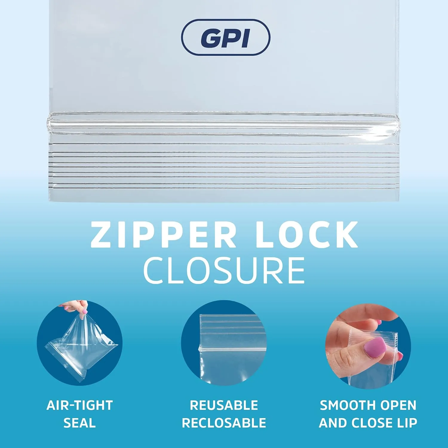 GPI - 15" X 15", 200 Count, Clear Plastic Reclosable Zip bags, Large, Bulk 2 Mil Thick Strong & Durable Poly Baggies with Resealable Zip Top Lock for Travel, Storage, Packaging & Shipping.