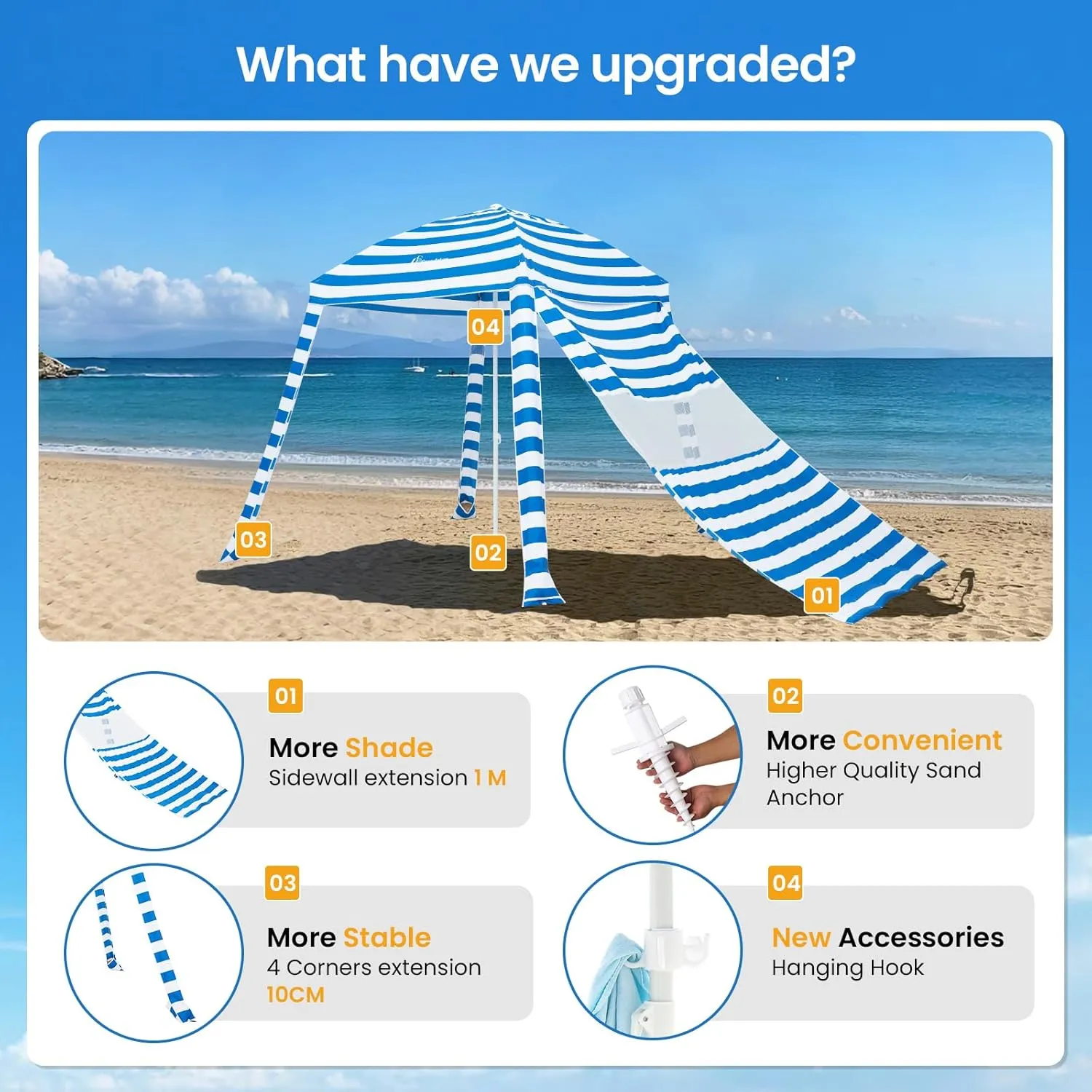 Grandekor 6'x6' UPF 50  UV Protection Beach Cabana Canopy Portable Instant Setup with Sand Anchors Hanging Hooks Sidewalls Family Beach Outings Outdoor Shade Shelter Windproof Sand Pockets