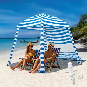 Grandekor 6'x6' UPF 50  UV Protection Beach Cabana Canopy Portable Instant Setup with Sand Anchors Hanging Hooks Sidewalls Family Beach Outings Outdoor Shade Shelter Windproof Sand Pockets