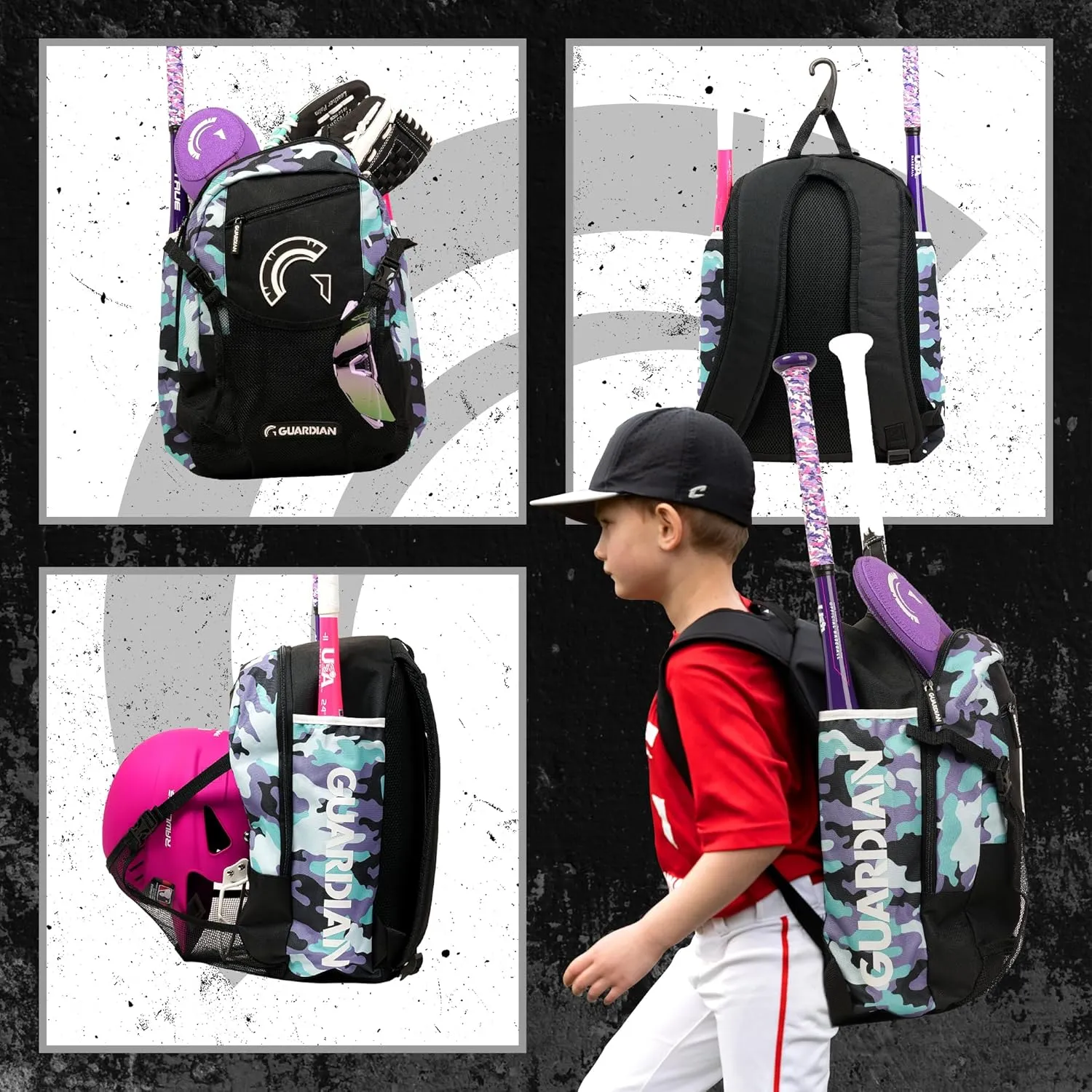 Guardian Baseball Backpack for Youth, Softball Bag for Girls, Durable Bat Bags Baseball Youth Boys and Girls, TBall Bag – Includes Hook to Hang on Fence