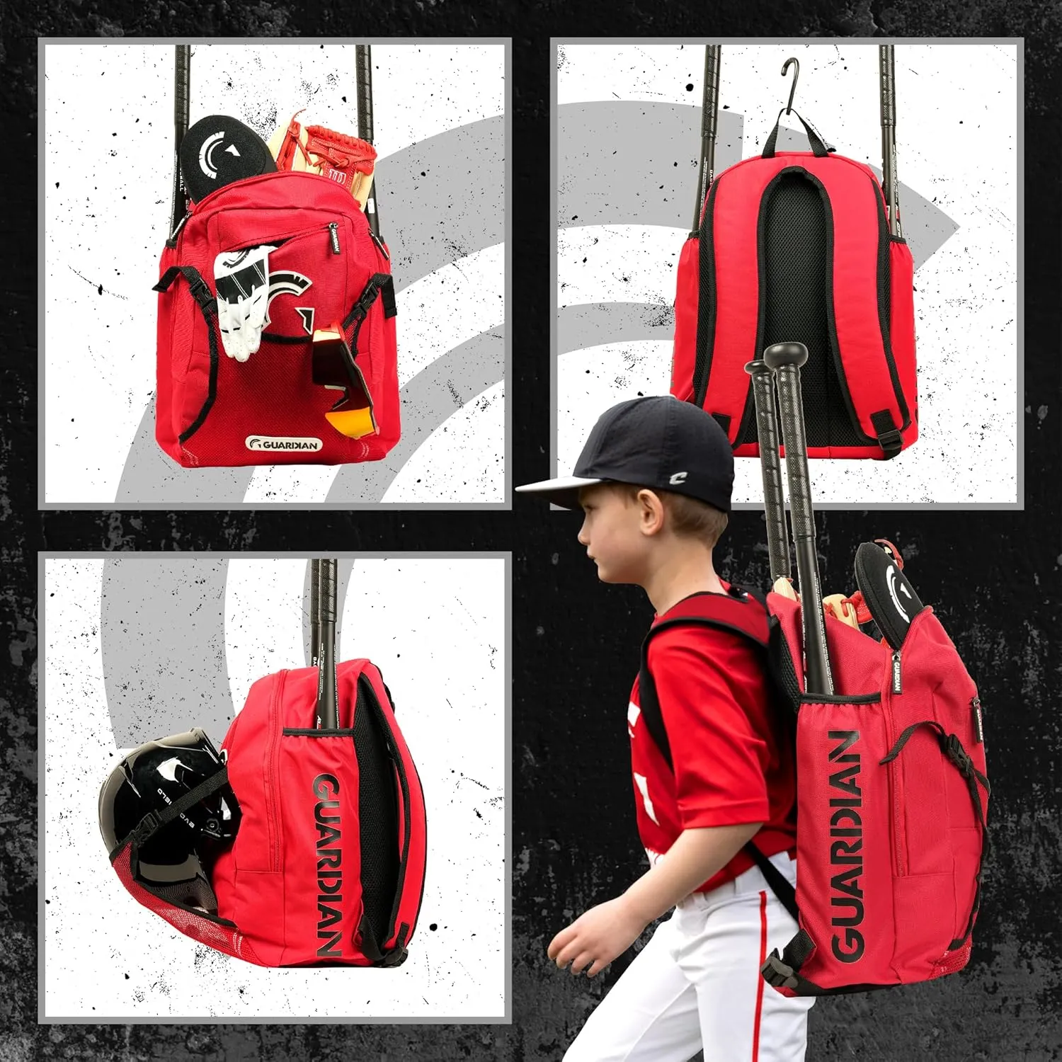 Guardian Baseball Backpack for Youth, Softball Bag for Girls, Durable Bat Bags Baseball Youth Boys and Girls, TBall Bag – Includes Hook to Hang on Fence
