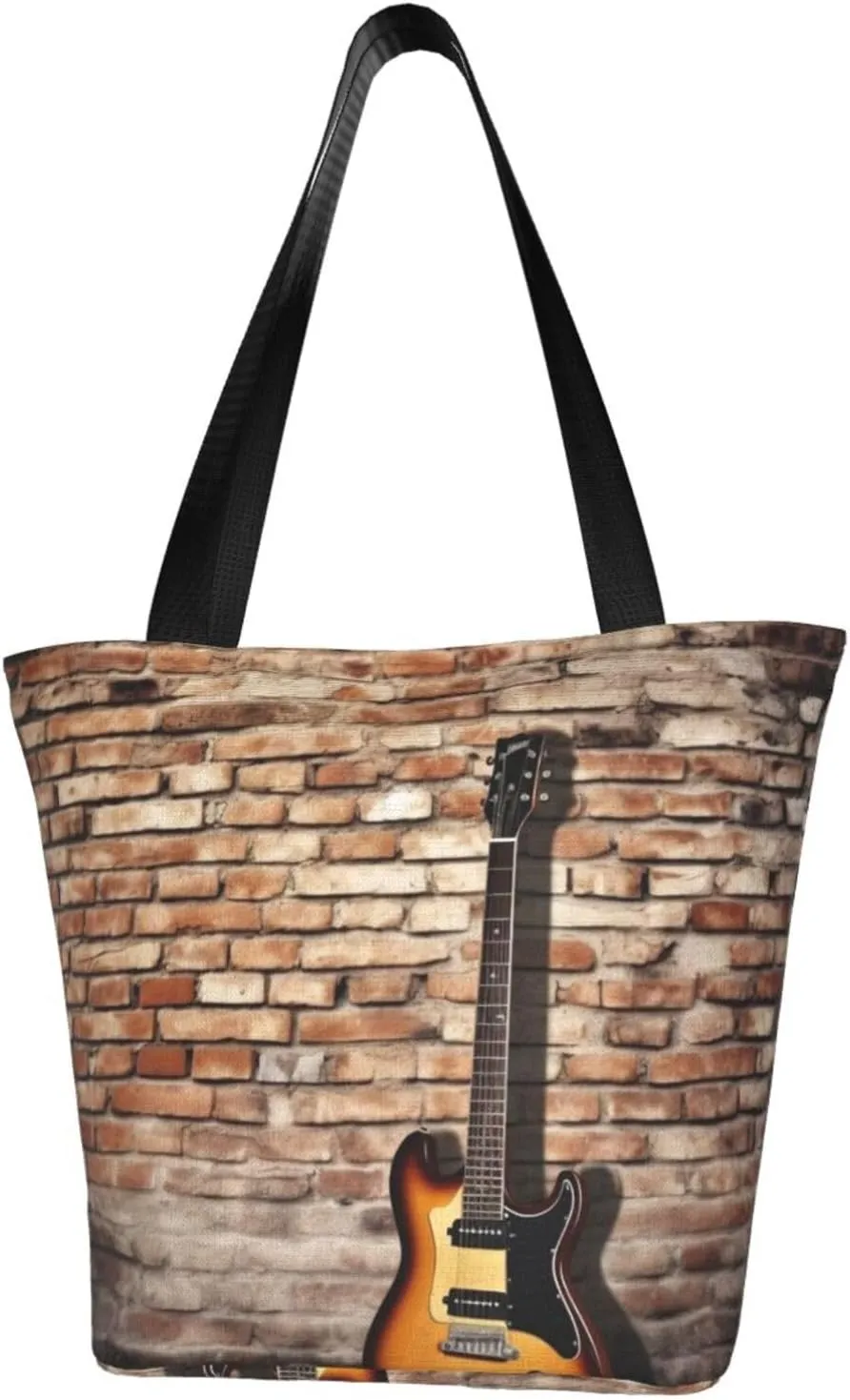 Guitar Old Brick Wall Background printed Shoulder bag Canvas Shopping Bag Fashion Handbag