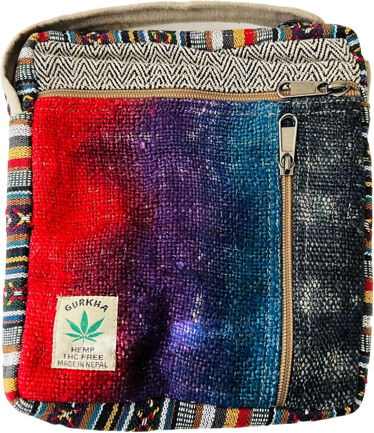 Gurkha Trendy Unisex Cotton Crossbody Bag Hippie Patchwork Shoulder Bag 5 Pocket Passport Documents Bag Eco-friendly - Handloomed In Mt. Everest Country Nepal