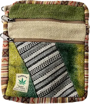 Gurkha Unisex Hemp Crossbody Bag Hippie Patchwork Shoulder 5 Pocket Passport Documents Bag Eco-friendly - Handloomed In Mt. Everest Country Nepal
