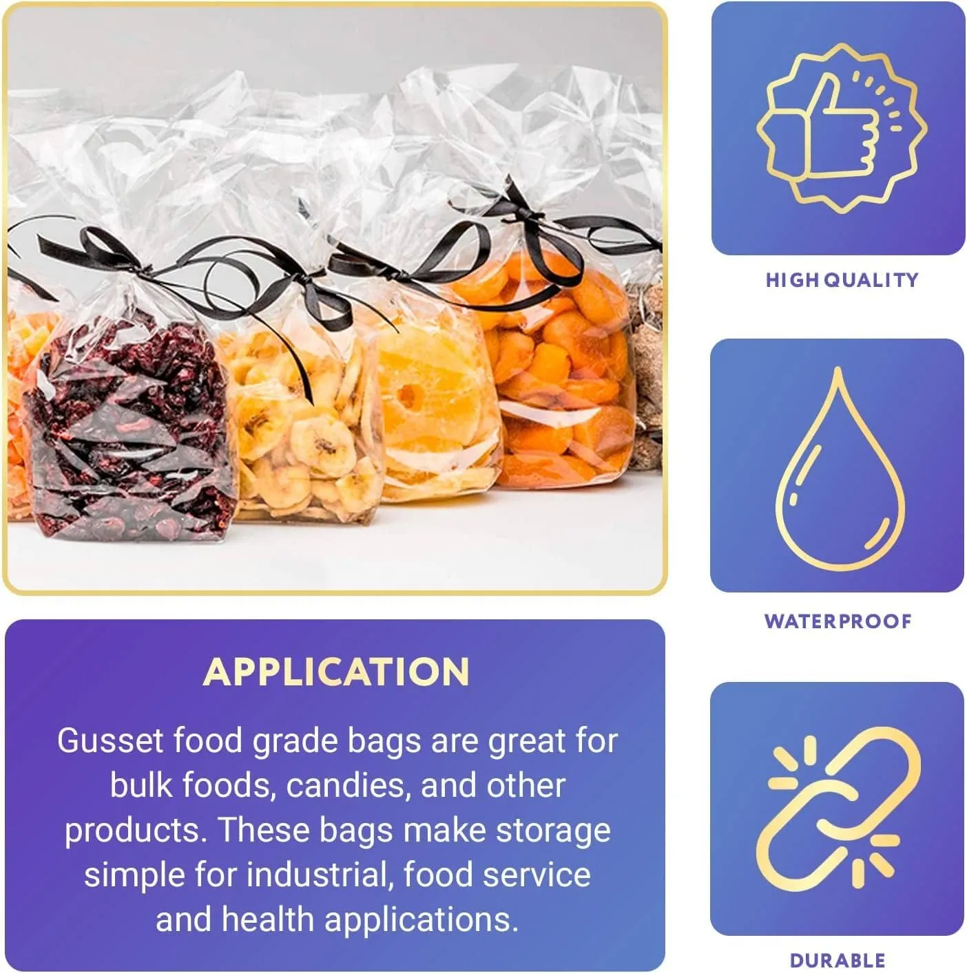 Gusseted Plastic Poly Bag - 5.5x4.75x15 (100 Bags) 1Mil | Heat Sealable | Durable Open Top Clear Plastic Bags for Party Favor, Cookie, Candy, Small Gift Wrapping, Dessert