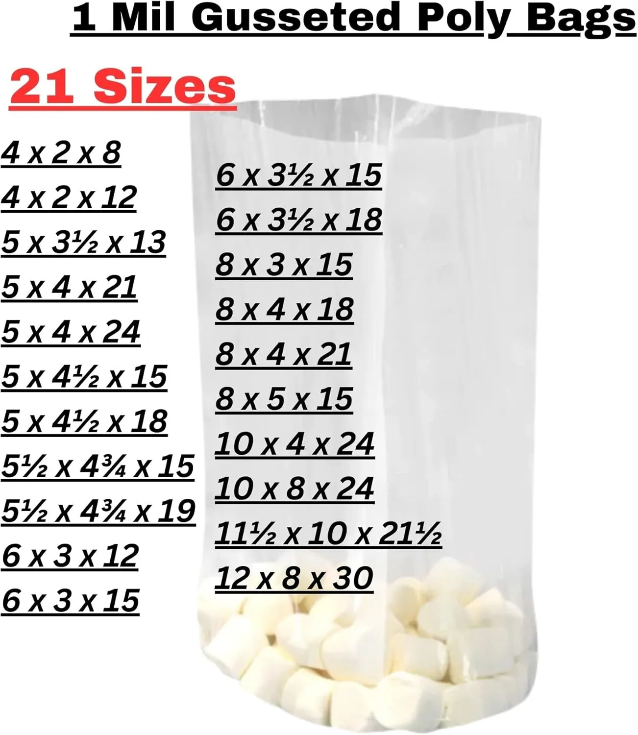 Gusseted Plastic Poly Bag - 5x4.5x15 (1000 Bags) 1Mil | Heat Sealable | Durable Open Top Clear Plastic Bags for Party Favor, Cookie, Candy, Small Gift Wrapping, Dessert