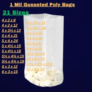 Gusseted Plastic Poly Bag - 5x4.5x15 (1000 Bags) 1Mil | Heat Sealable | Durable Open Top Clear Plastic Bags for Party Favor, Cookie, Candy, Small Gift Wrapping, Dessert