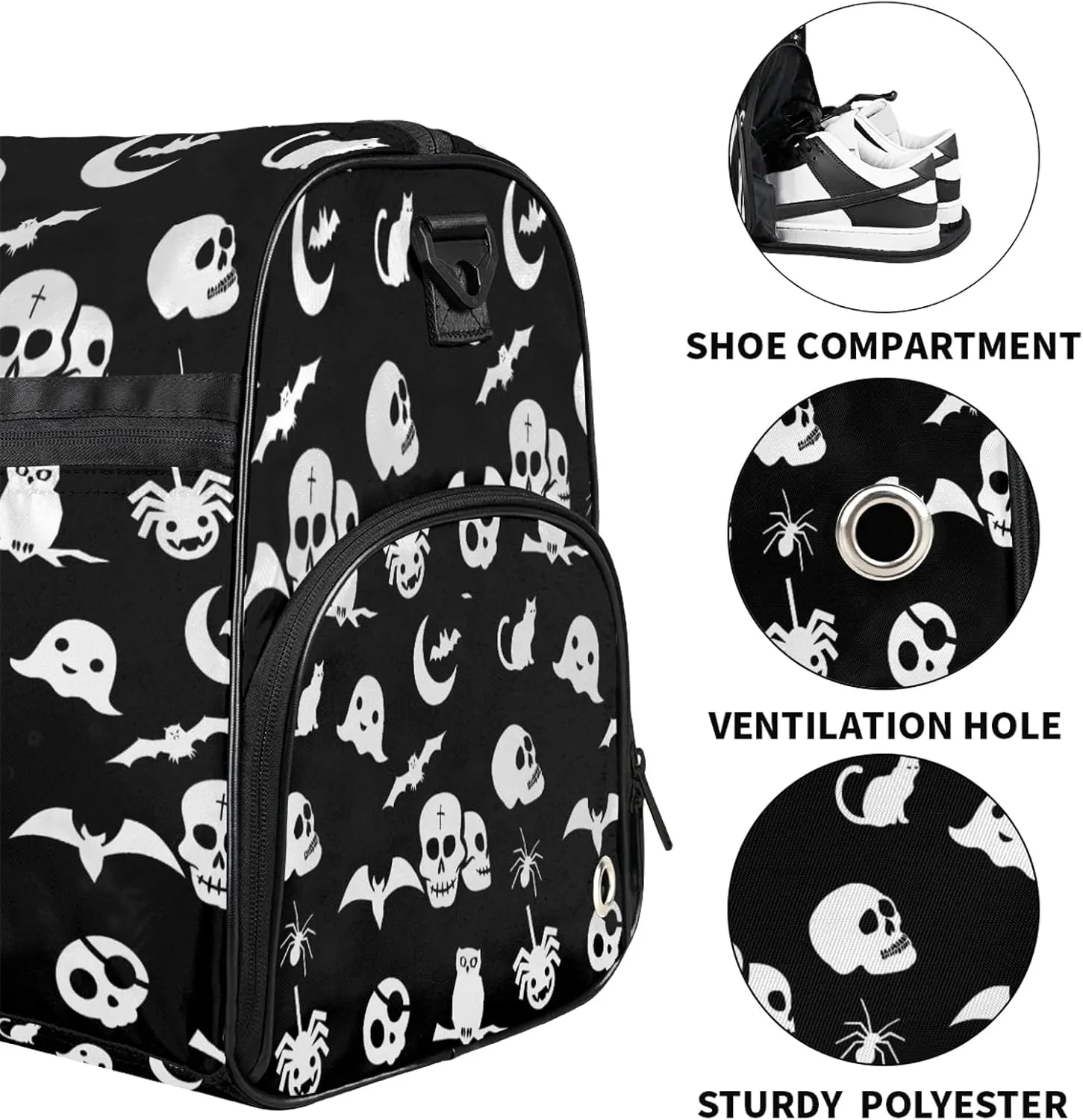 Gym Bag for Women Men Bat Black Gothic Travel Duffle Bag with Shoe Compartment Waterproof Sports Tote Bags Large Overnight Weekender Bags for Travel Swimming Gym Yoga Dance