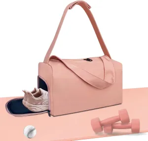 Gym Bag for Women with Shoes Compartmen, Duffle Travel Bag for Plane, Lightweight Gym Bag for Women & Men, Sports Tote Bag with Wet Pocket for Swim, Yoga, Dance - Pink (22L)