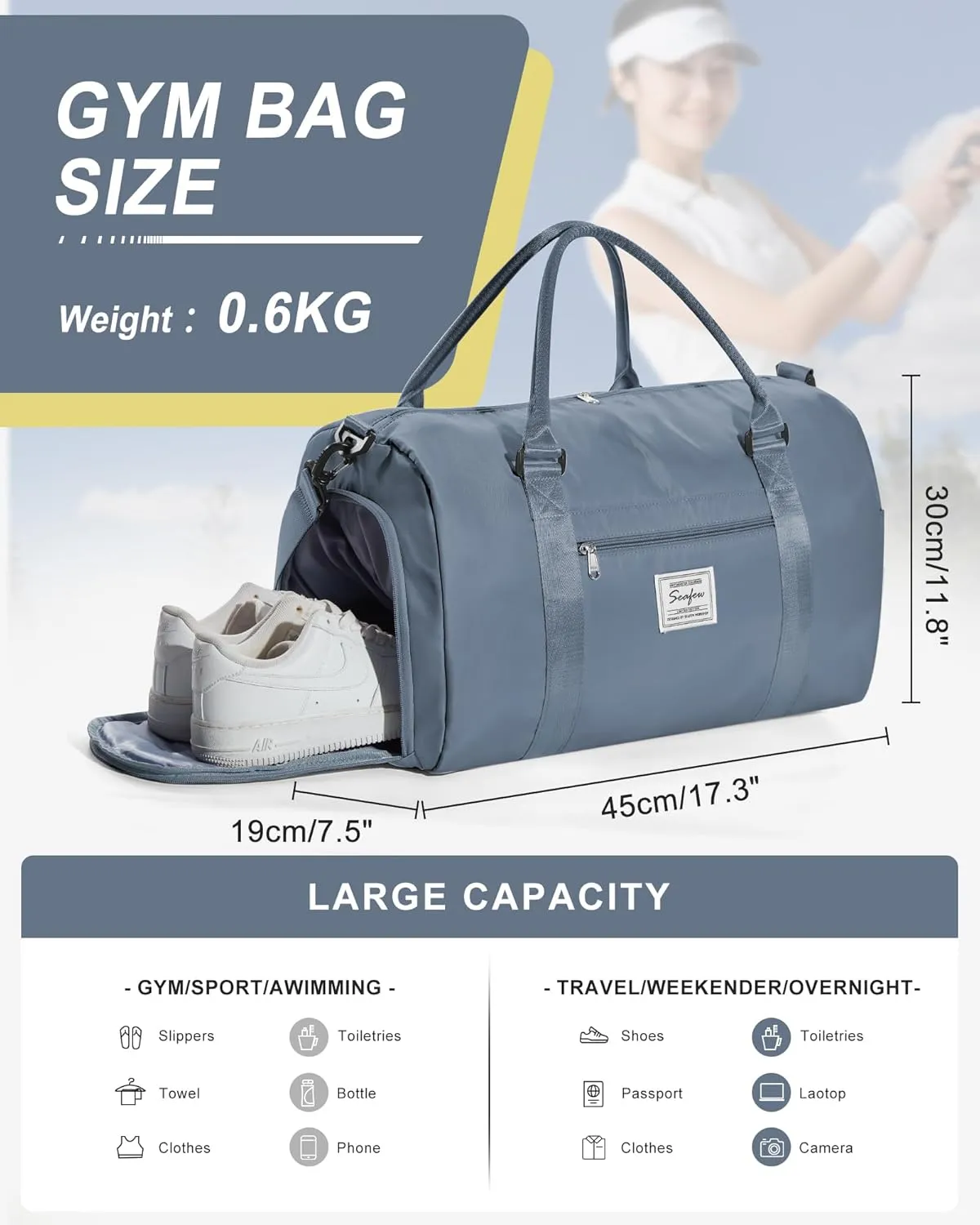 Gym Bag Womens,Travel Duffel Carry on Bag Sport Tote Bag Weekend Overnight Bag