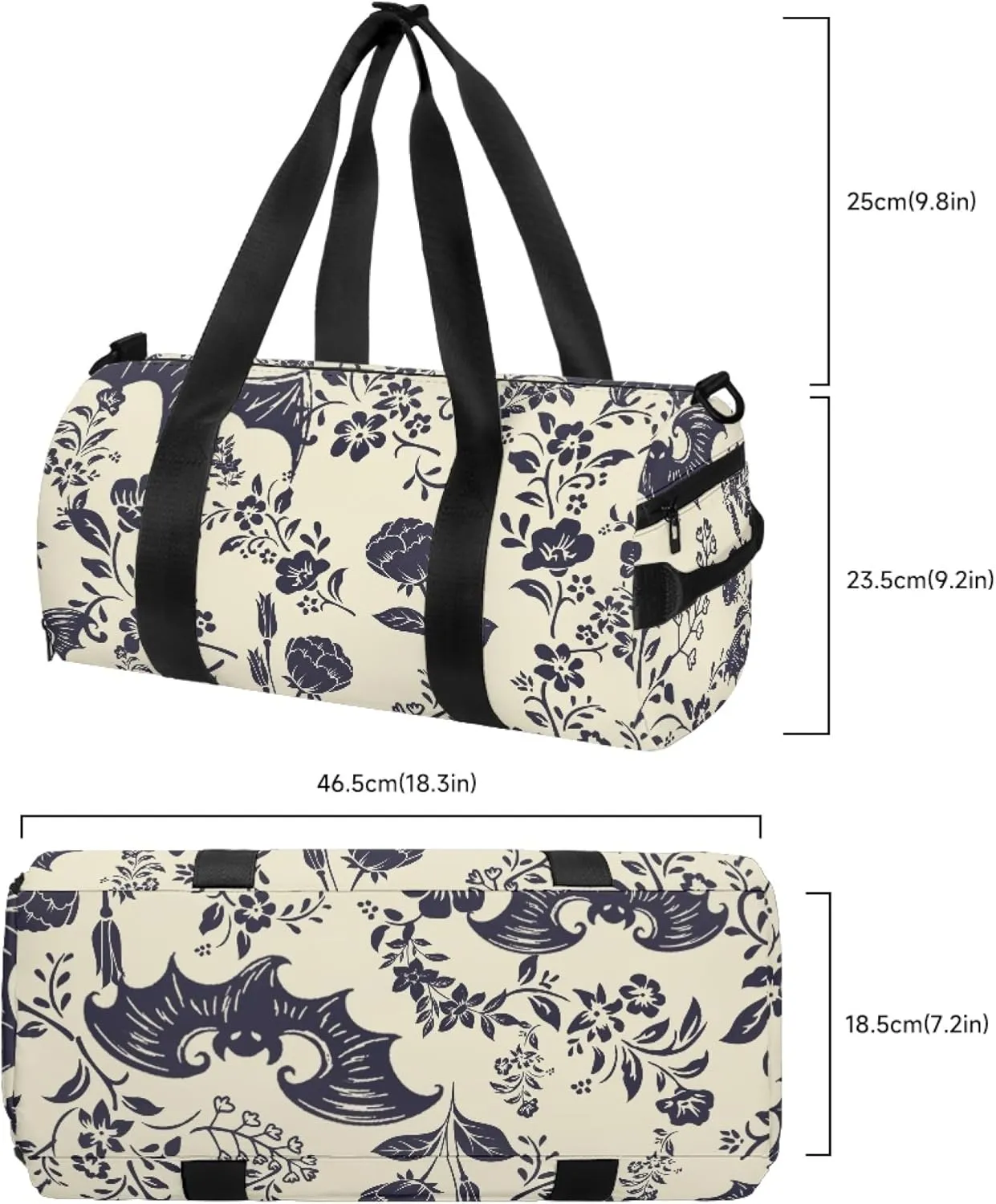 Gym Bag,Lightweight Travel Duffle with Wet Pocket & Shoe Compartment for Men Women Great for Working Out, Travel, and Overnights (Goth Bat)
