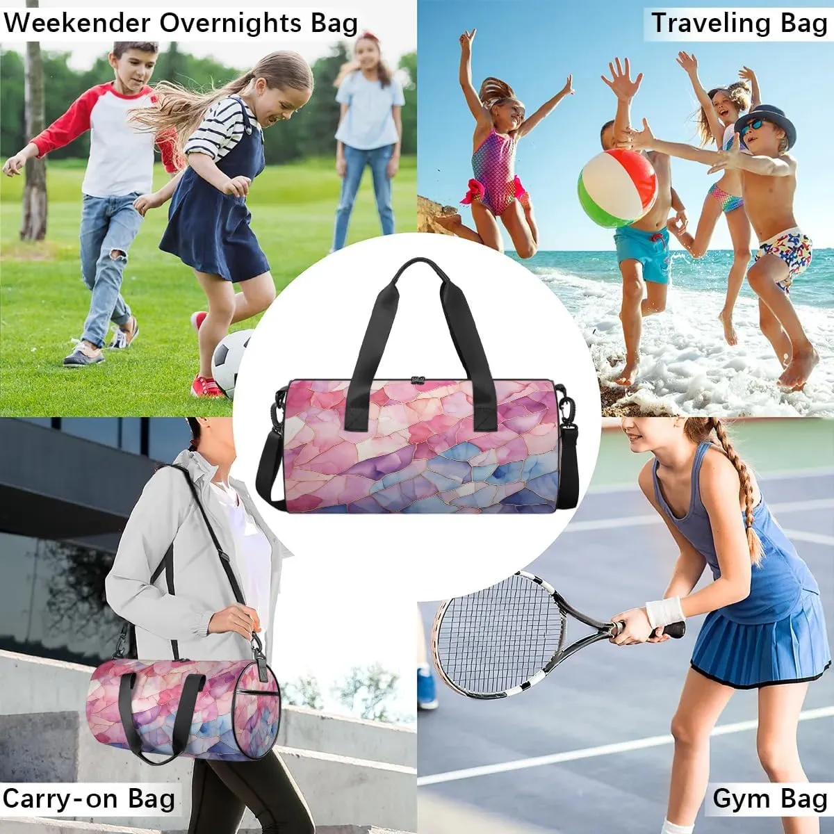Gym Bags for Men Women Beautiful Marble Style Sports Duffel Bags Carry On Travel Duffle Bag with Detachable Adjustable Shoulder Strap Overnight Weekender Bag