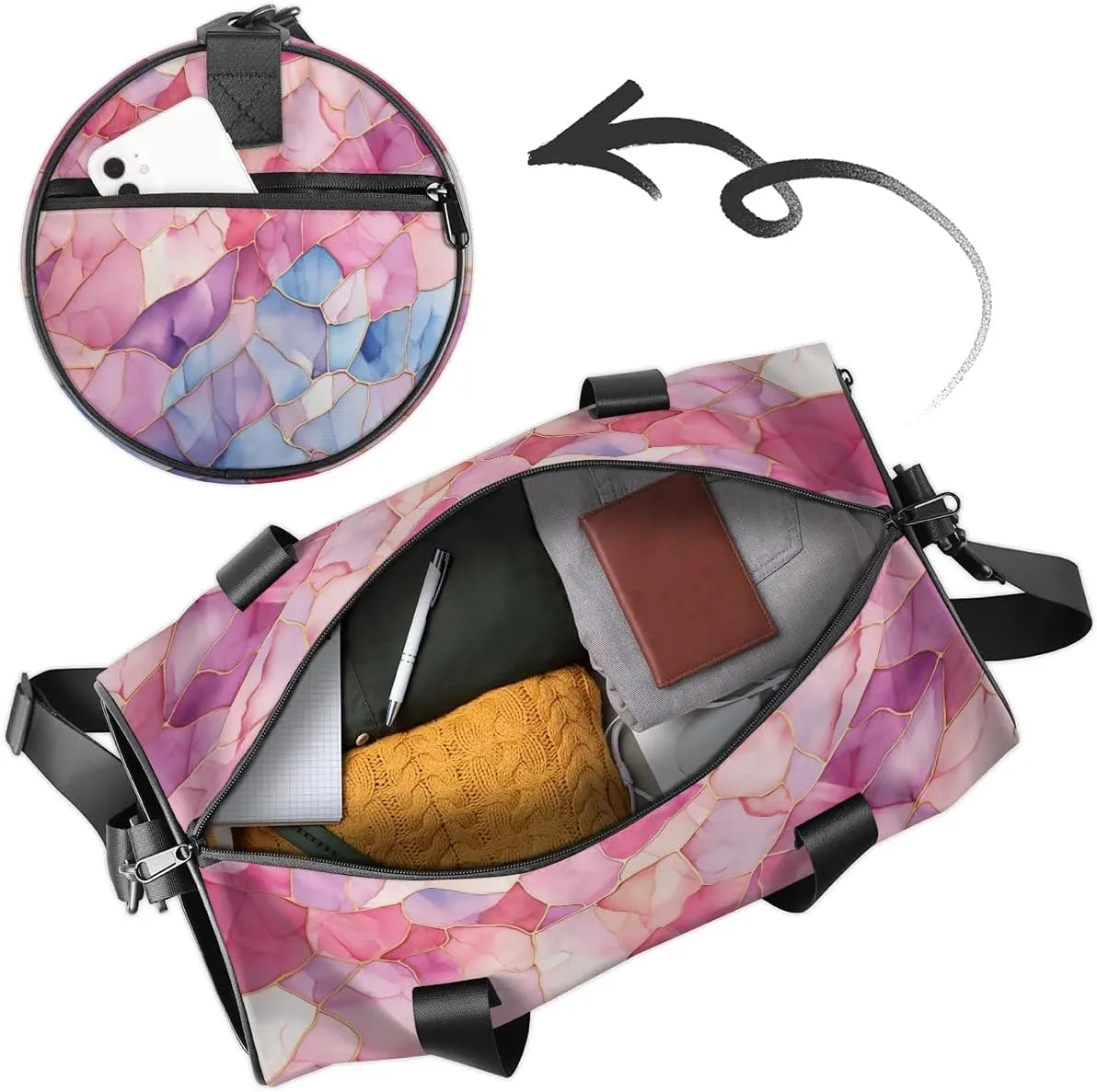 Gym Bags for Men Women Beautiful Marble Style Sports Duffel Bags Carry On Travel Duffle Bag with Detachable Adjustable Shoulder Strap Overnight Weekender Bag