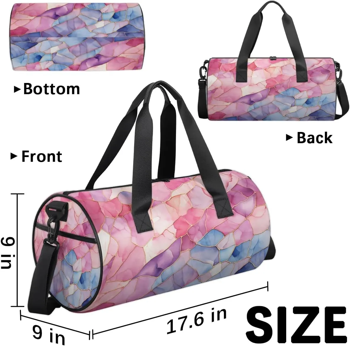 Gym Bags for Men Women Beautiful Marble Style Sports Duffel Bags Carry On Travel Duffle Bag with Detachable Adjustable Shoulder Strap Overnight Weekender Bag