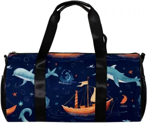Gym Bags for Men,Travel Duffel Bags for Women,Anchor Rudder Ocean Dolphin,Workout Bag