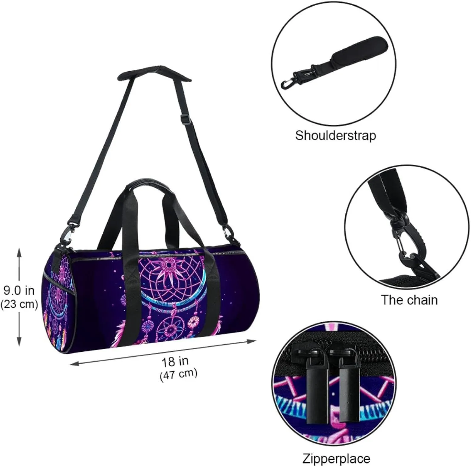 Gym Bags for Men,Travel Duffel Bags for Women,Ethnic Style Dream Catcher Feathers,Workout Bag
