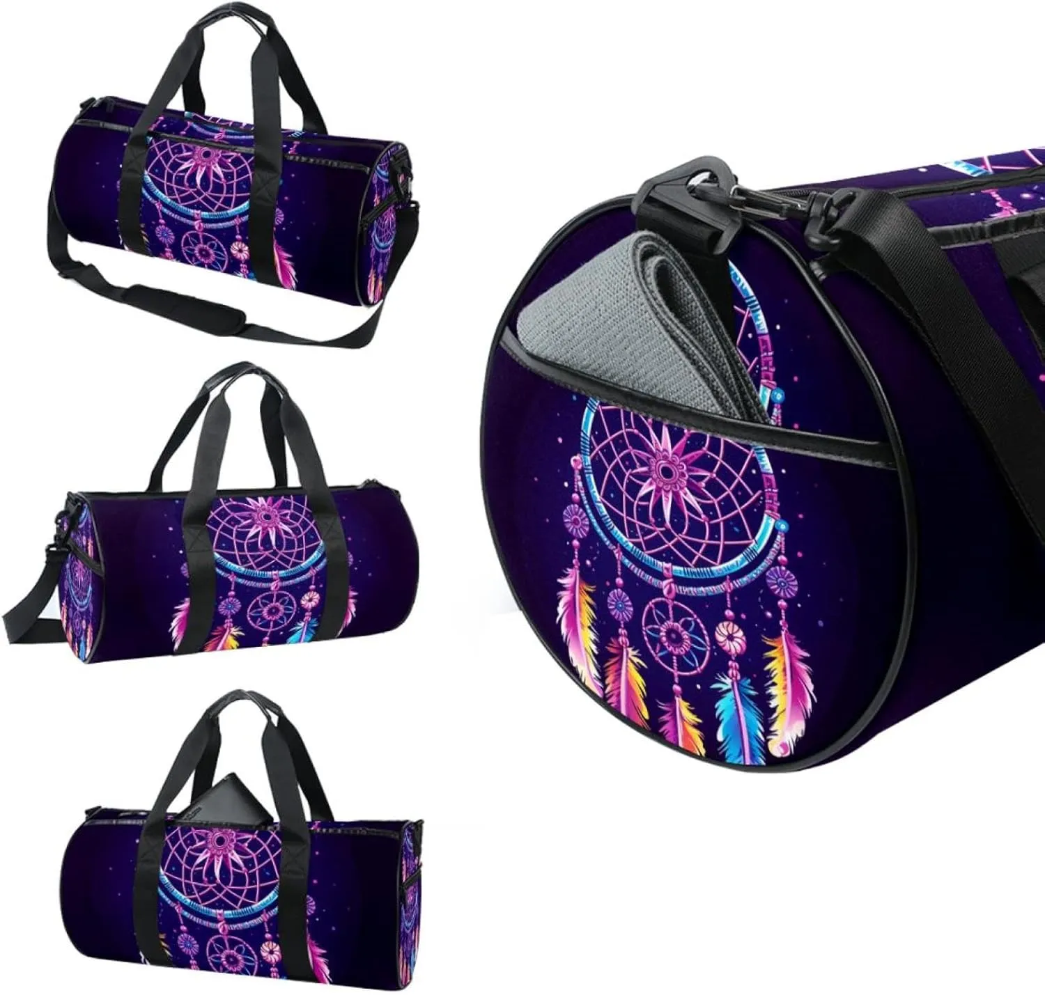 Gym Bags for Men,Travel Duffel Bags for Women,Ethnic Style Dream Catcher Feathers,Workout Bag