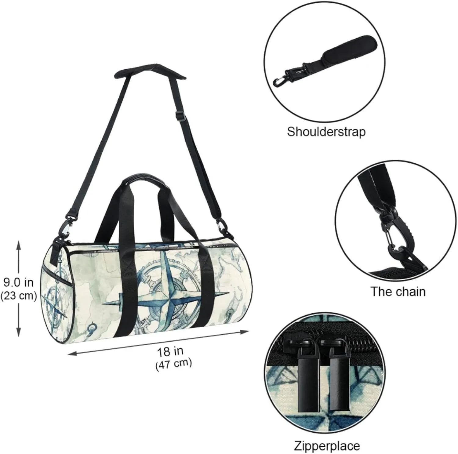 Gym Bags for Women,Duffle Bag for Travel,Sea Anchor Compass World Map,Gym Bag for Men