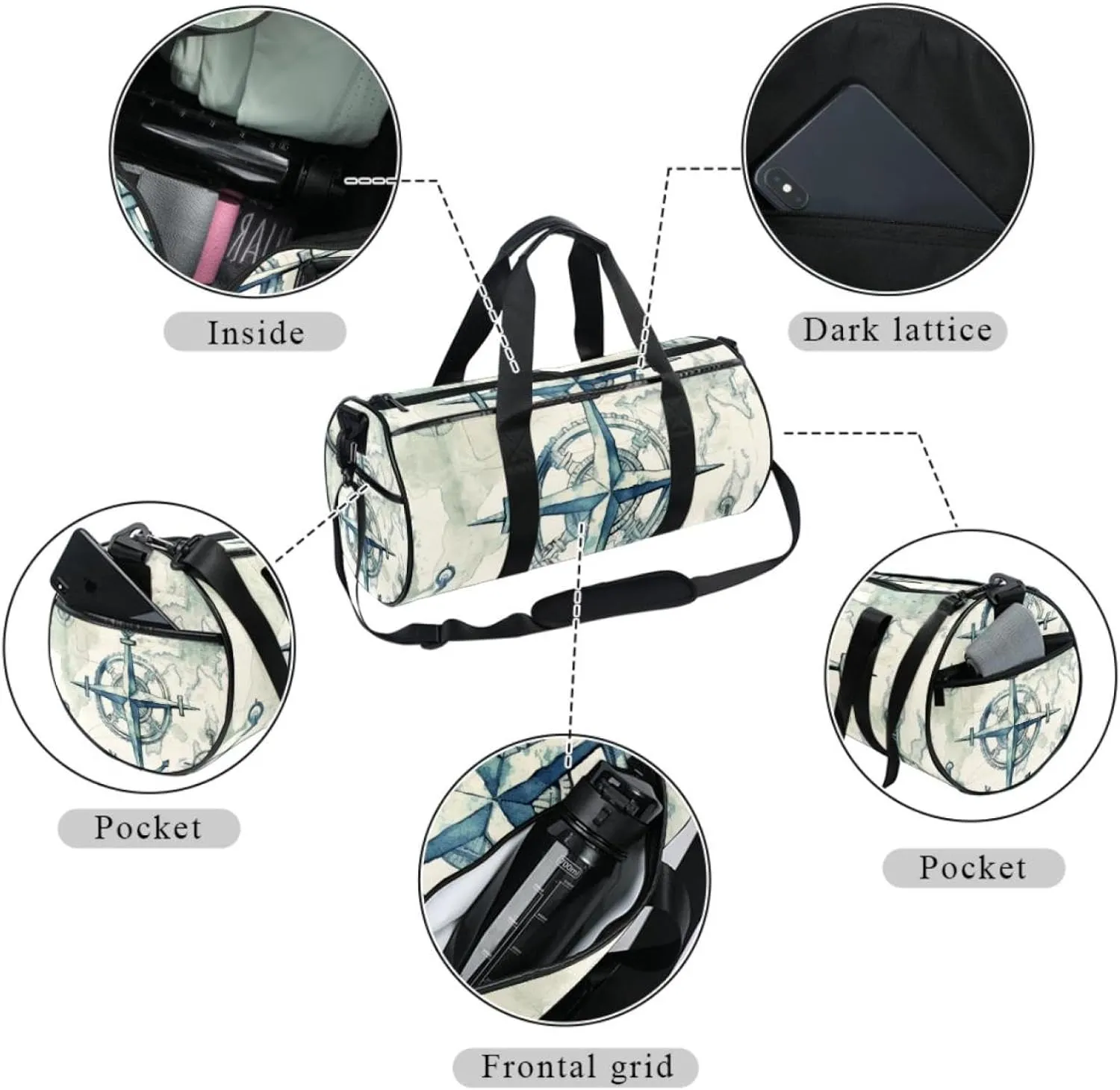 Gym Bags for Women,Duffle Bag for Travel,Sea Anchor Compass World Map,Gym Bag for Men