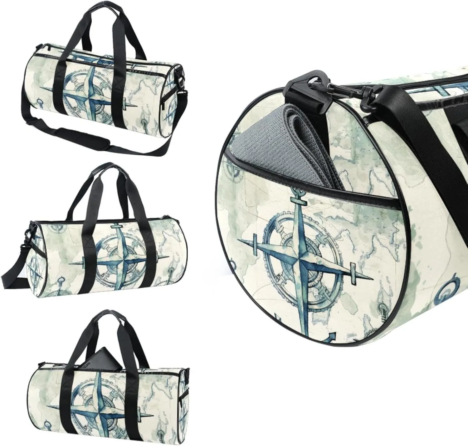 Gym Bags for Women,Duffle Bag for Travel,Sea Anchor Compass World Map,Gym Bag for Men