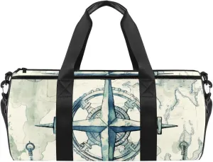 Gym Bags for Women,Duffle Bag for Travel,Sea Anchor Compass World Map,Gym Bag for Men