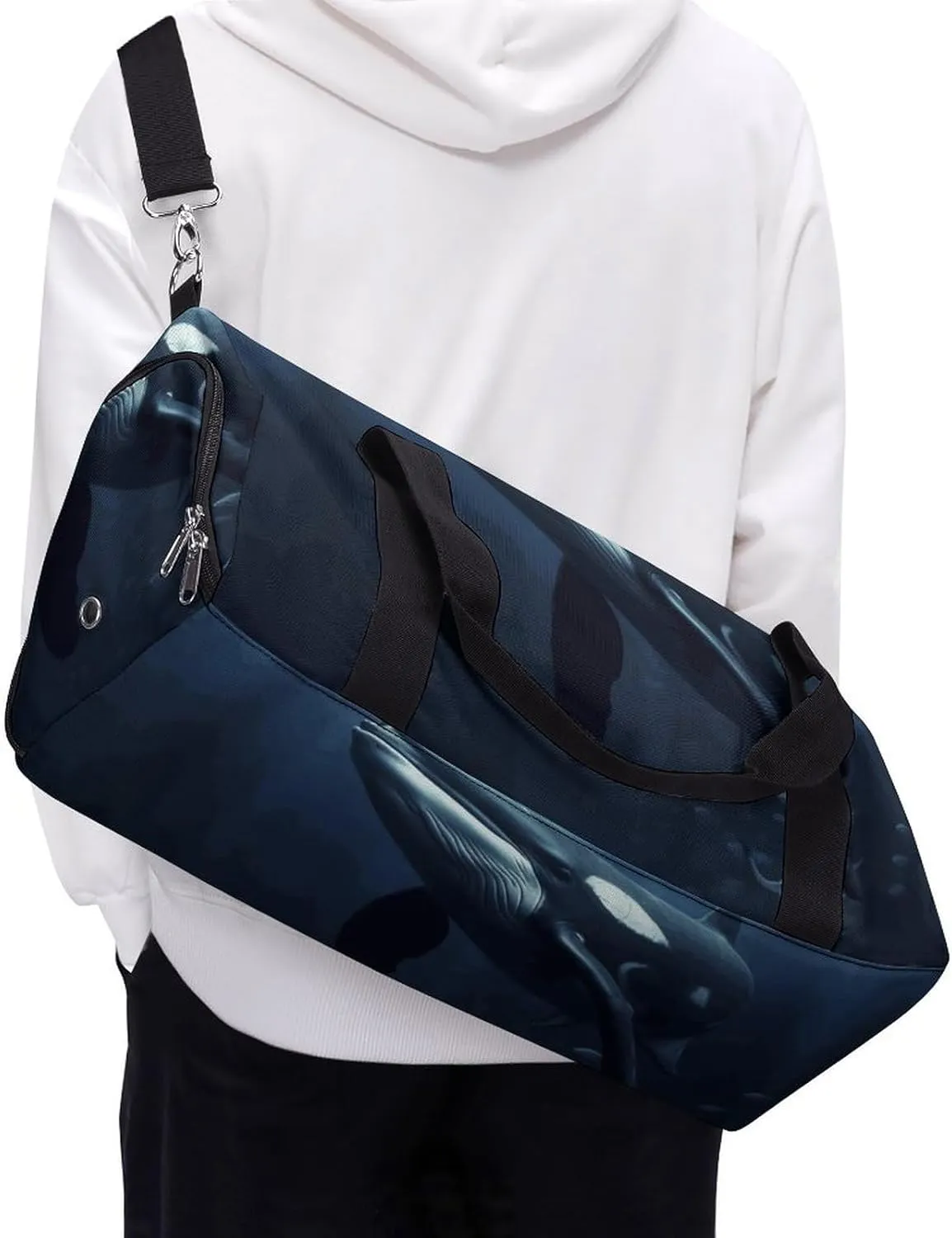 Gym Bags Small Marine Whales Duffel Bag Overnight Bag with Shoe Compartment Carryon Bag for Men Women