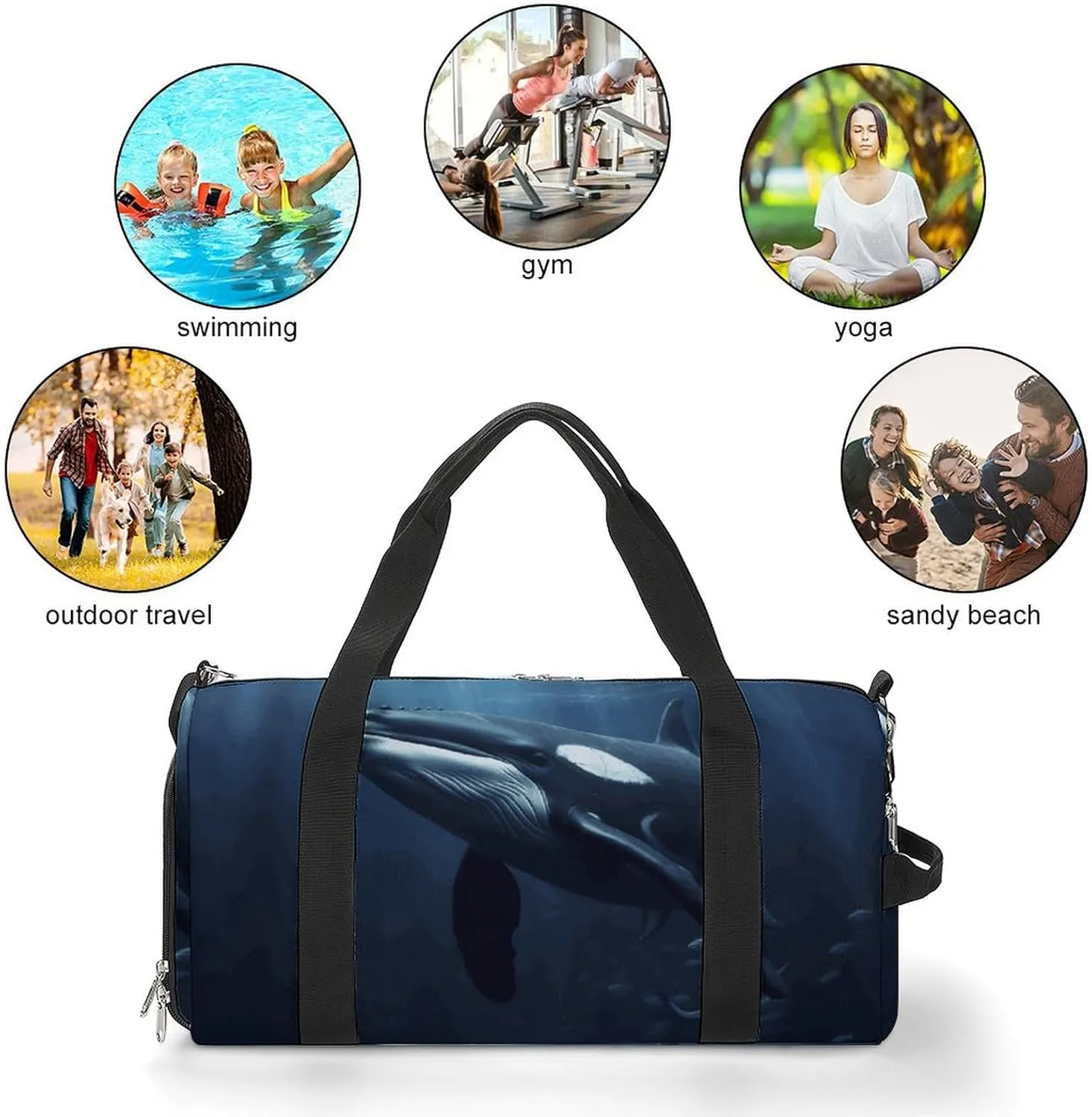 Gym Bags Small Marine Whales Duffel Bag Overnight Bag with Shoe Compartment Carryon Bag for Men Women