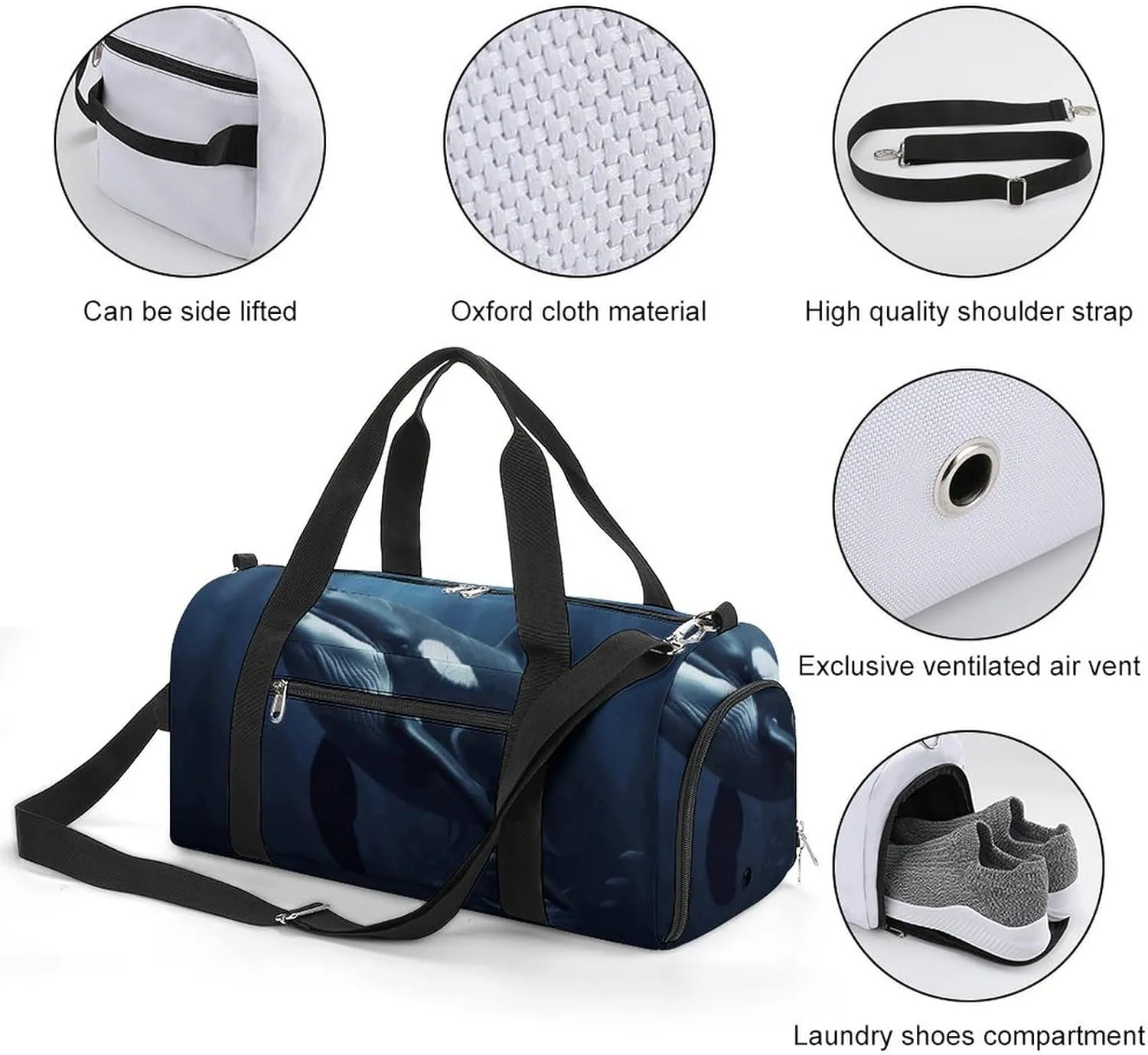 Gym Bags Small Marine Whales Duffel Bag Overnight Bag with Shoe Compartment Carryon Bag for Men Women
