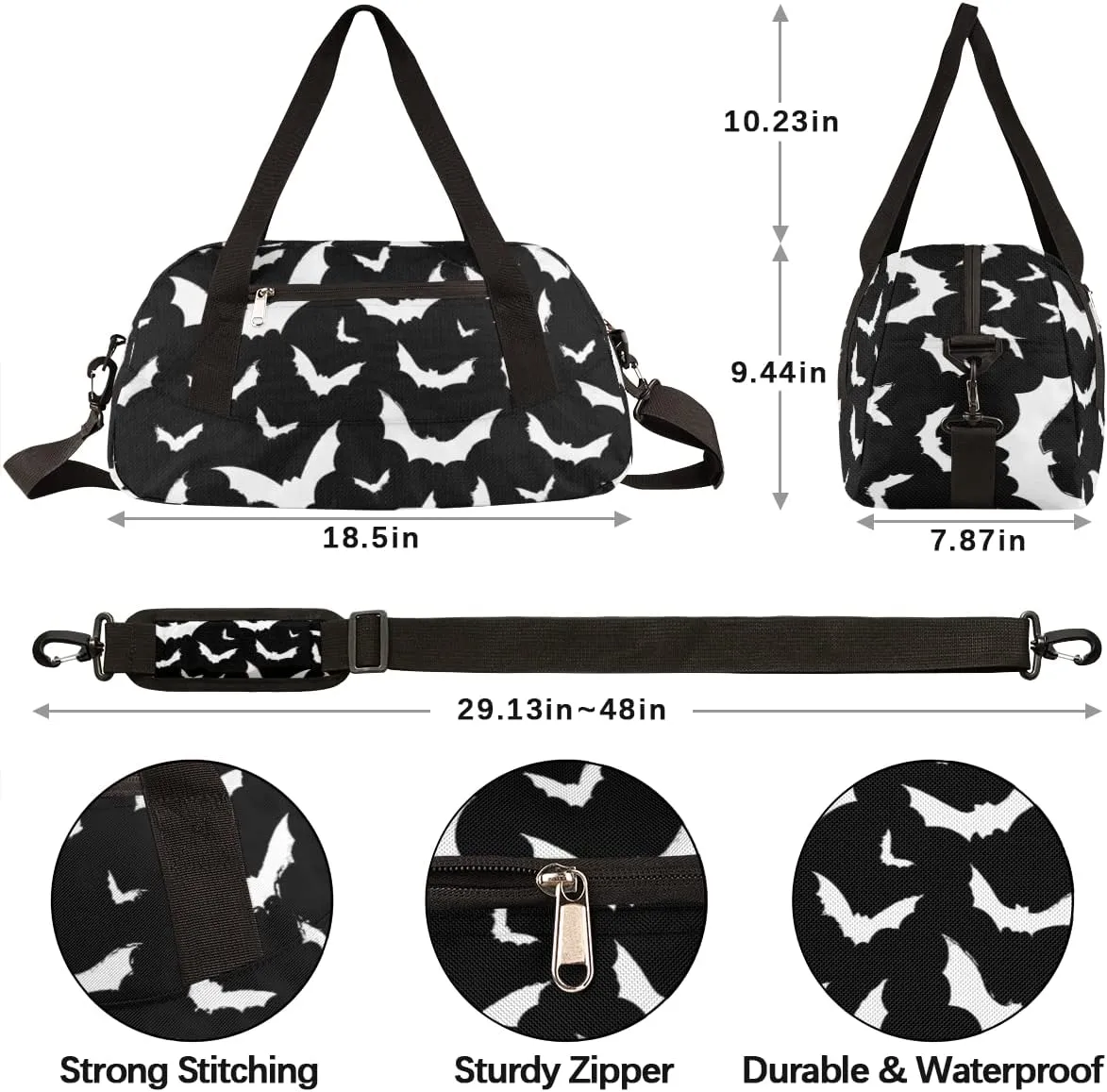 Halloween Bat Kids Duffle Bag for Boys Girls - Dance, Trick Treat, Gym, Overnight & Travel Bags