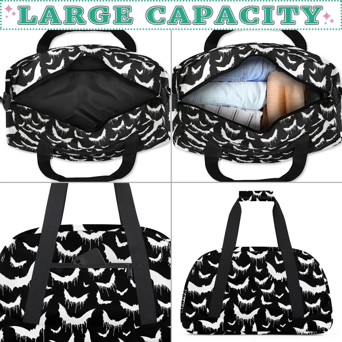 Halloween Bat Kids Overnighter Duffel Bags for Boys Girls, Carry-On Size Sports Gym Bag with Front Zipper Pocket for School Practice or Overnight Travel Weekender Sleepover Tote Bag