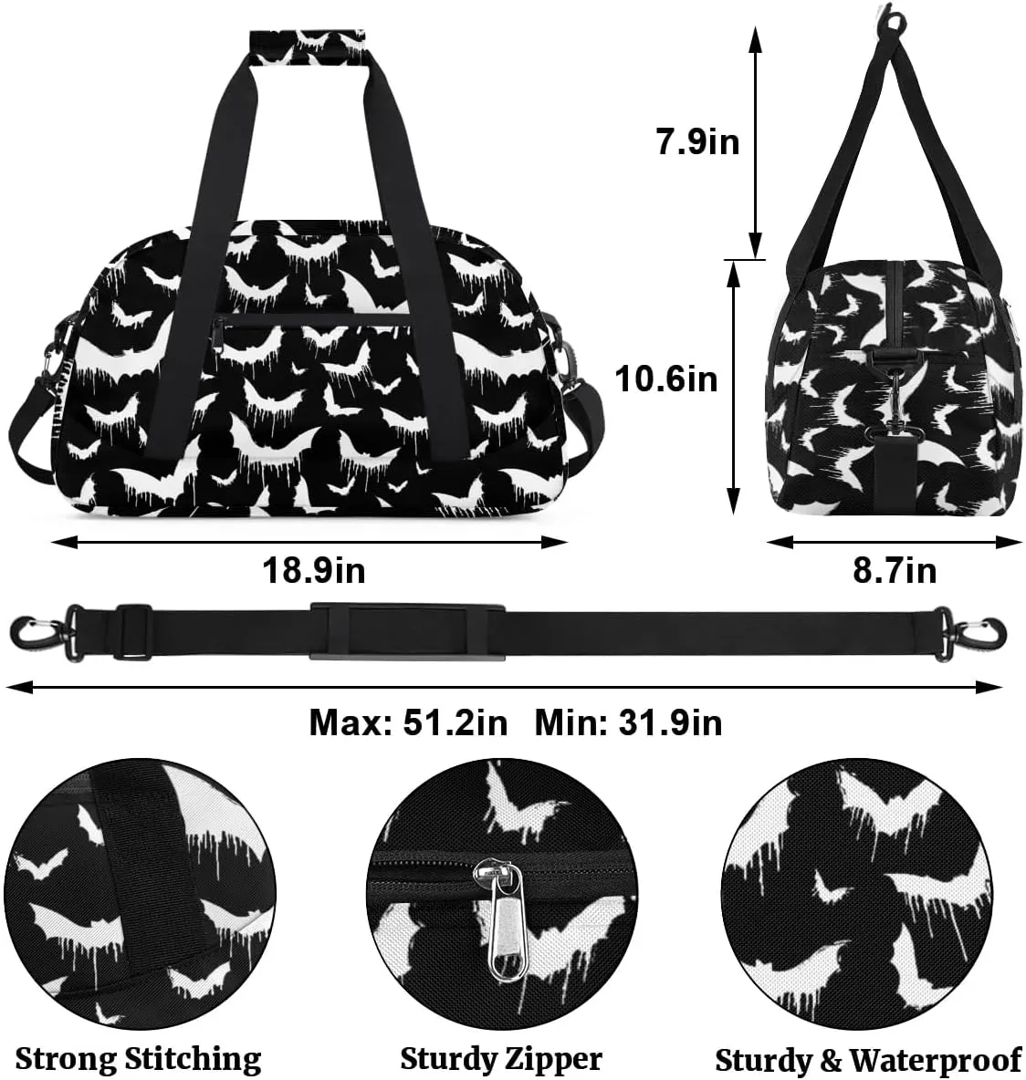 Halloween Bat Kids Overnighter Duffel Bags for Boys Girls, Carry-On Size Sports Gym Bag with Front Zipper Pocket for School Practice or Overnight Travel Weekender Sleepover Tote Bag