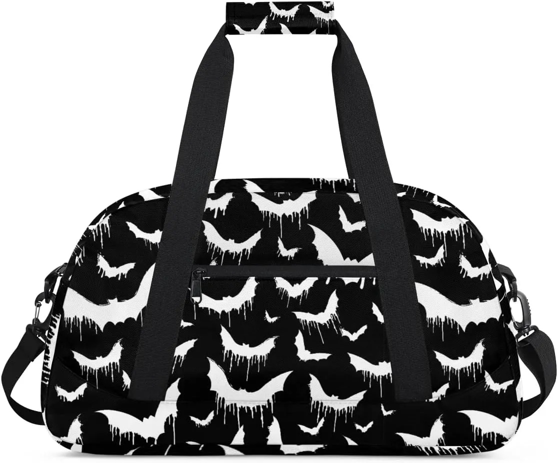 Halloween Bat Kids Overnighter Duffel Bags for Boys Girls, Carry-On Size Sports Gym Bag with Front Zipper Pocket for School Practice or Overnight Travel Weekender Sleepover Tote Bag