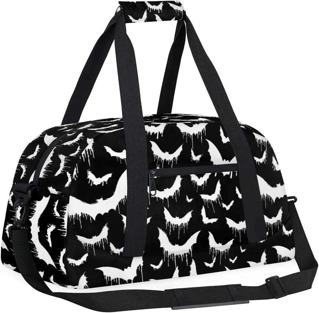 Halloween Bat Kids Overnighter Duffel Bags for Boys Girls, Carry-On Size Sports Gym Bag with Front Zipper Pocket for School Practice or Overnight Travel Weekender Sleepover Tote Bag
