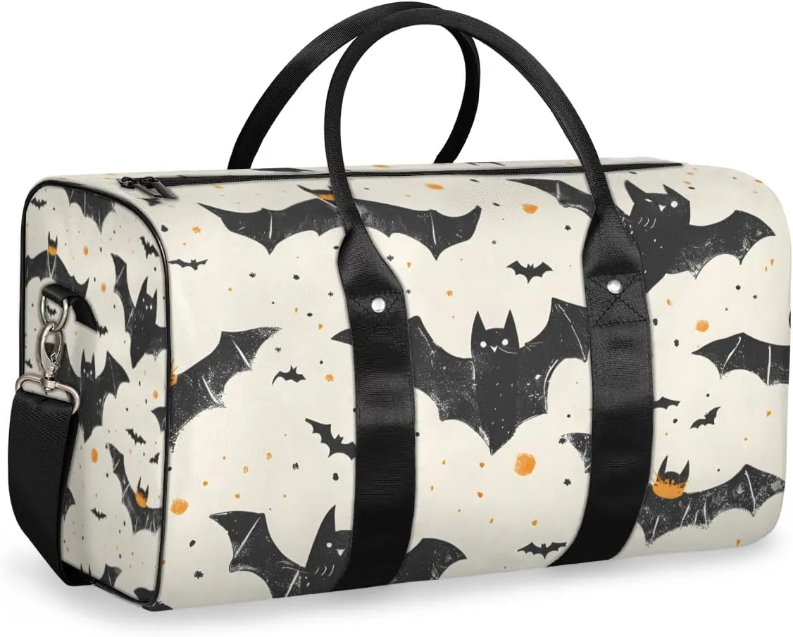 Halloween Bat Travel Duffle Bag for Women Men Gym Duffel Foldable Bag Waterproof Weekender Scary Black Duffle Tote
