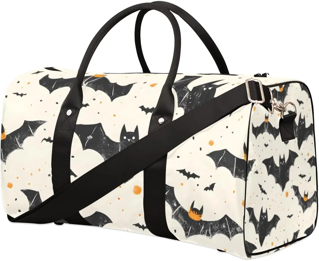 Halloween Bat Travel Duffle Bag for Women Men Gym Duffel Foldable Bag Waterproof Weekender Scary Black Duffle Tote
