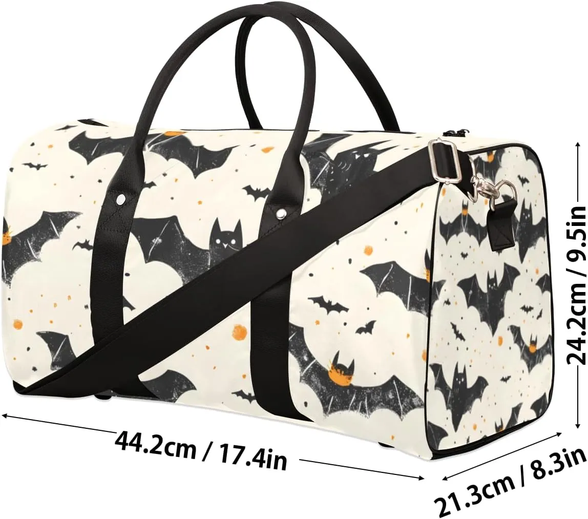 Halloween Bat Travel Duffle Bag for Women Men Gym Duffel Foldable Bag Waterproof Weekender Scary Black Duffle Tote