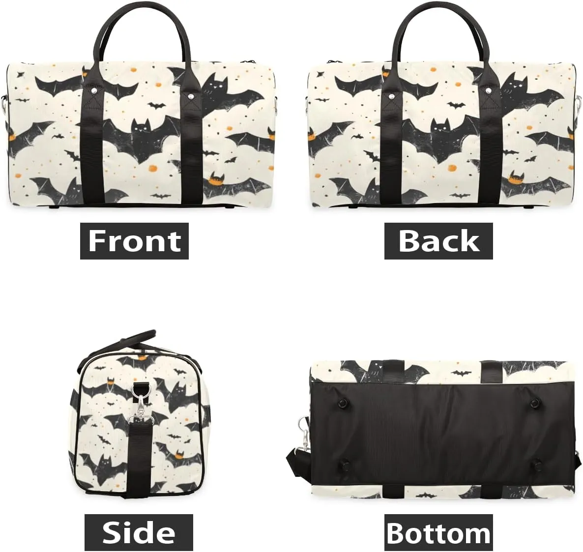 Halloween Bat Travel Duffle Bag for Women Men Gym Duffel Foldable Bag Waterproof Weekender Scary Black Duffle Tote