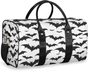 Halloween Bat Travel Duffle Bag, Sports Gym Bags for Women Men, Carry On Weekender Overnight Bag, Black and White Bat Workout Hospital Airplane Trips Bag
