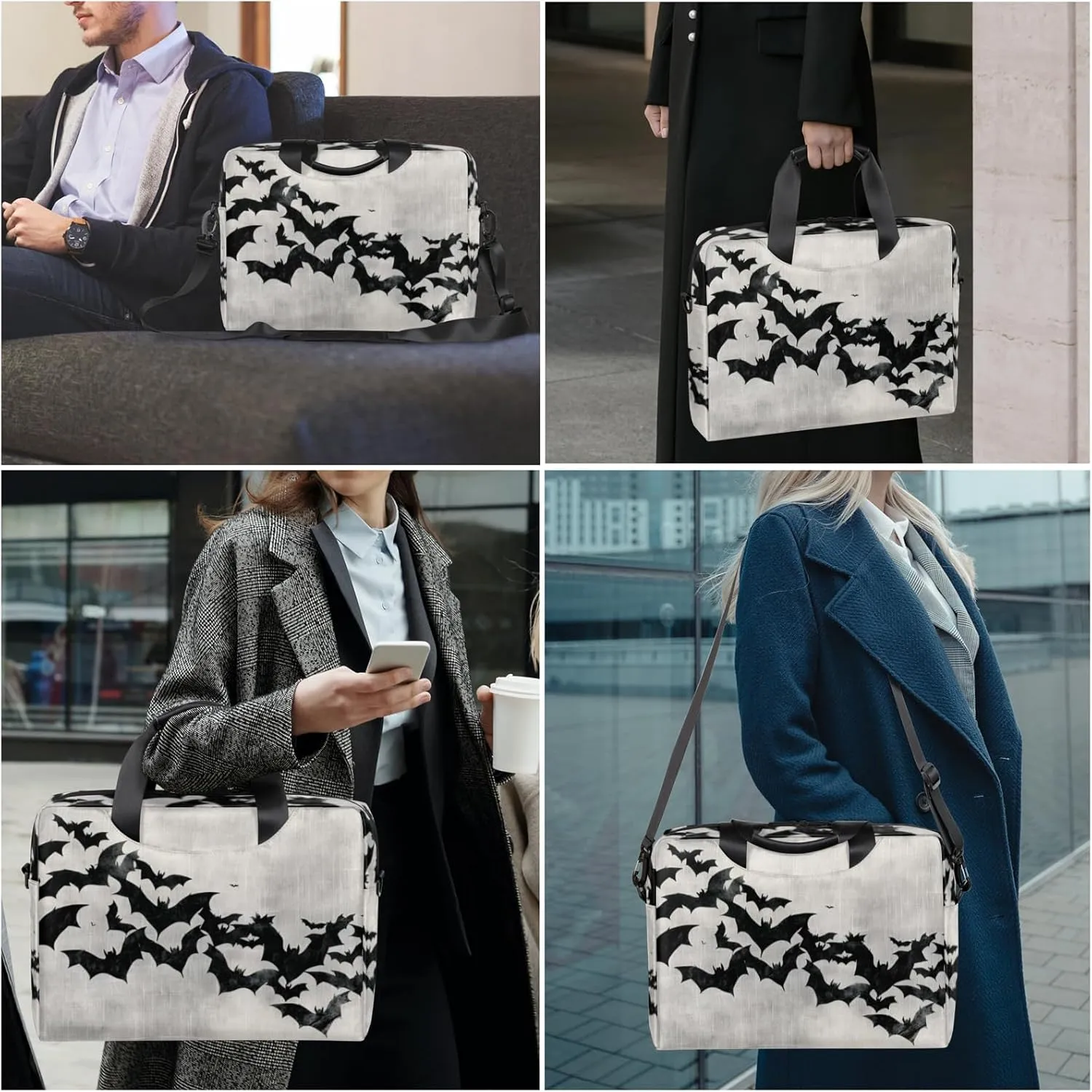 Halloween Black Bat Laptop Sleeve Case 14 15 15.6 inch, Halloween Black Bat Laptop Briefcase Shoulder Bag Waterproof Travel Computer Cover Carrying Bags