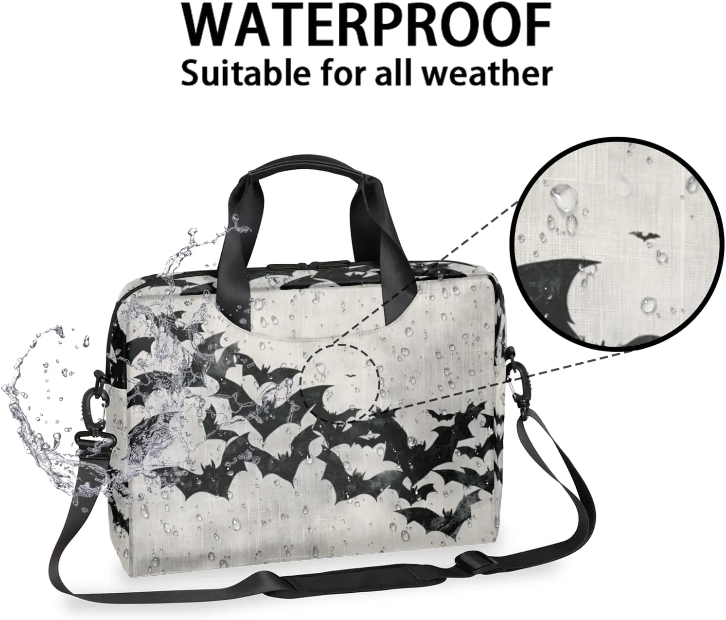 Halloween Black Bat Laptop Sleeve Case 14 15 15.6 inch, Halloween Black Bat Laptop Briefcase Shoulder Bag Waterproof Travel Computer Cover Carrying Bags